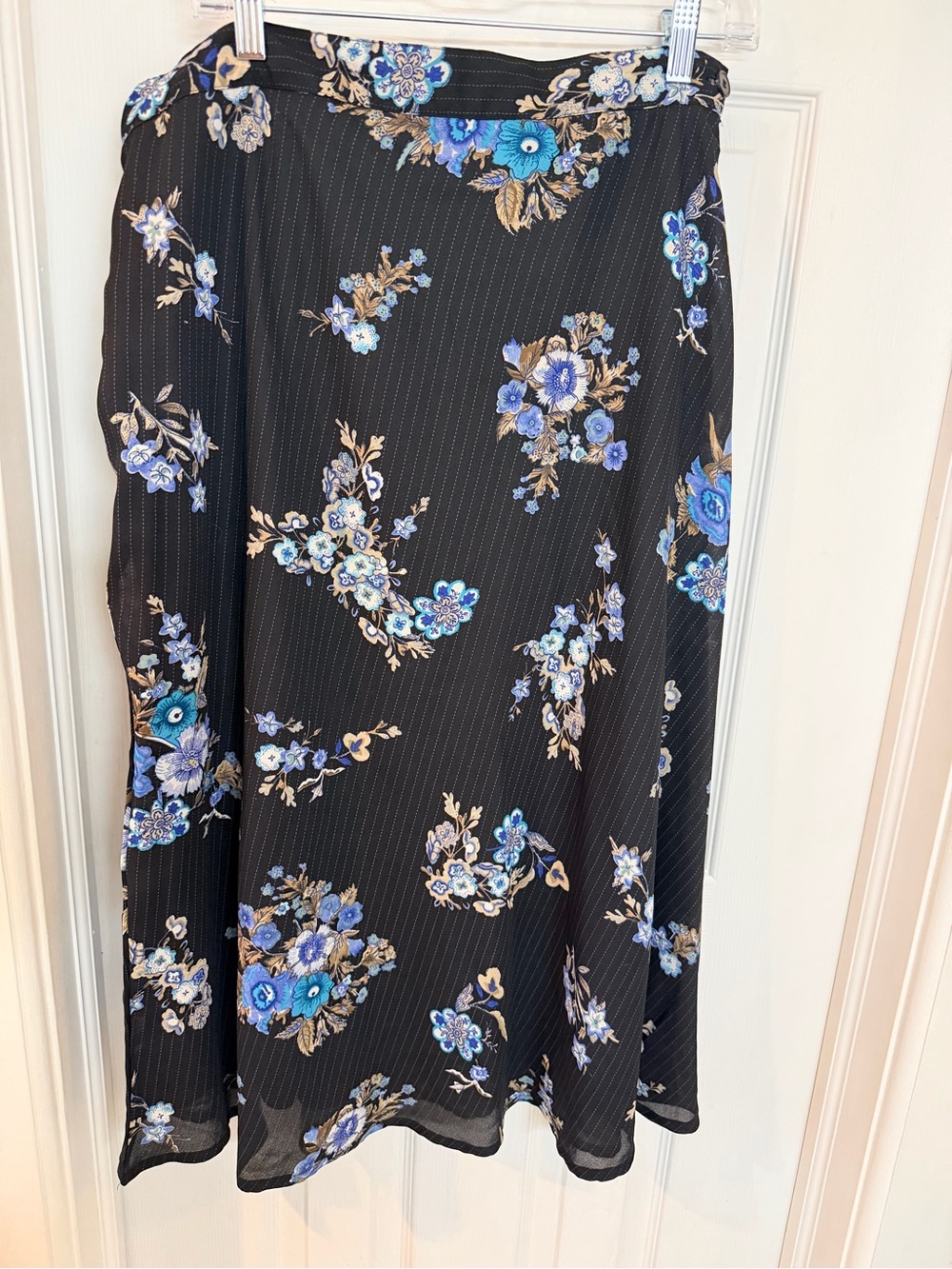 Agapo Black Blue Floral Pinstripe Midi Skirt 16W Plus Size Boho